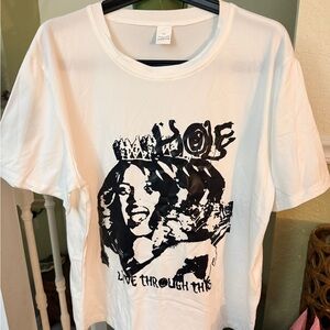 White Graphic T-Shirt with Black Print